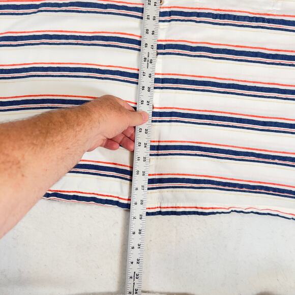 Orvis Button Shirt Men's XXL White Blue Orange Stripe Short Sleeve Linen Feel - Picture 7 of 12